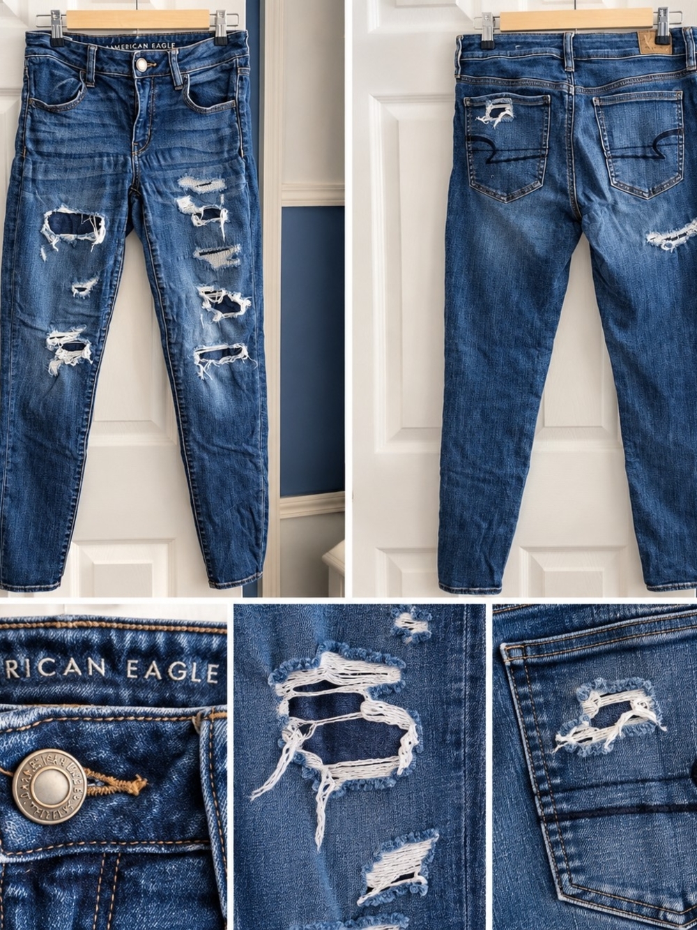 American Eagle Outfitters Distressed Skinny Jeans - Blue